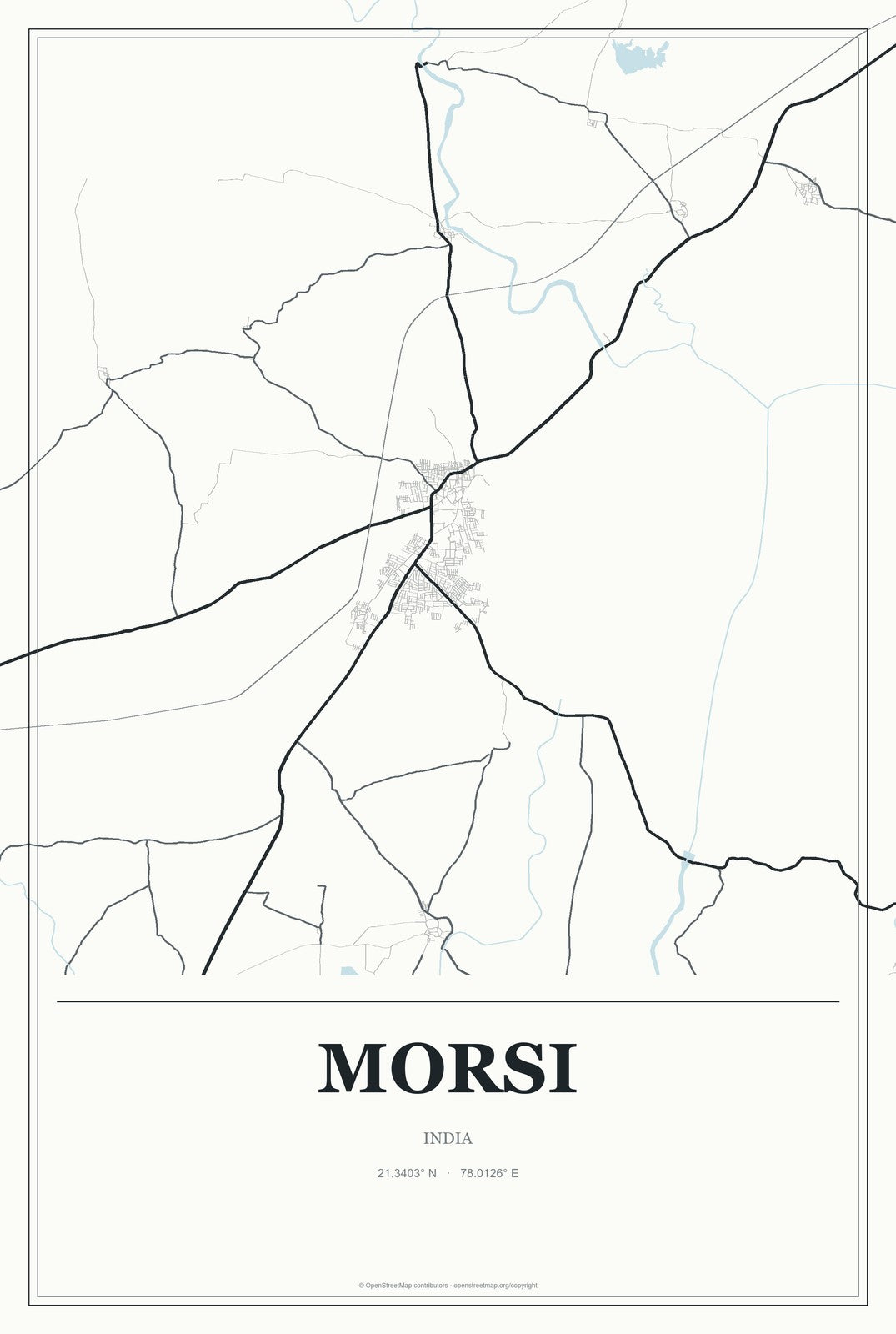 Morsi, India City Map Aluminum Sign in Gallery Air style