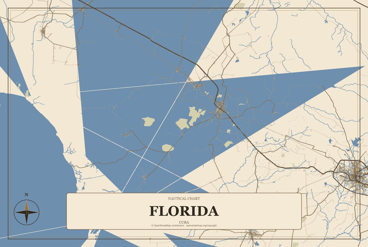Florida, Cuba City Map Aluminum Sign in Heritage Nautical style