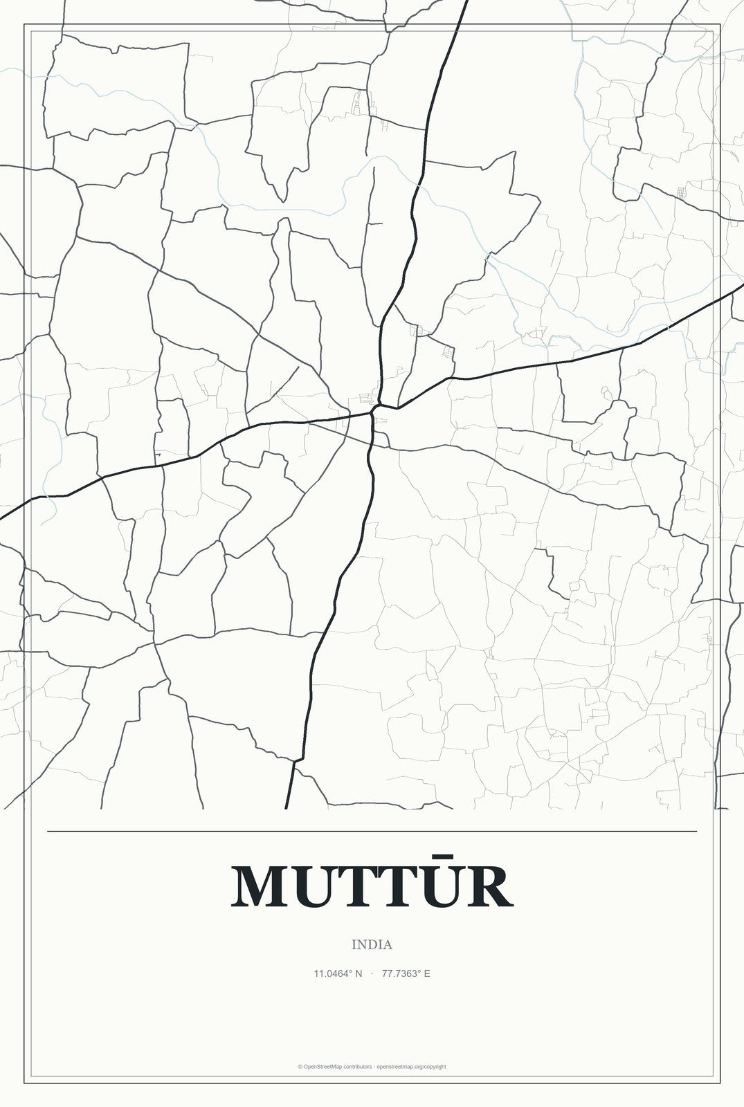 Muttūr, India City Map Aluminum Sign in Gallery Air style