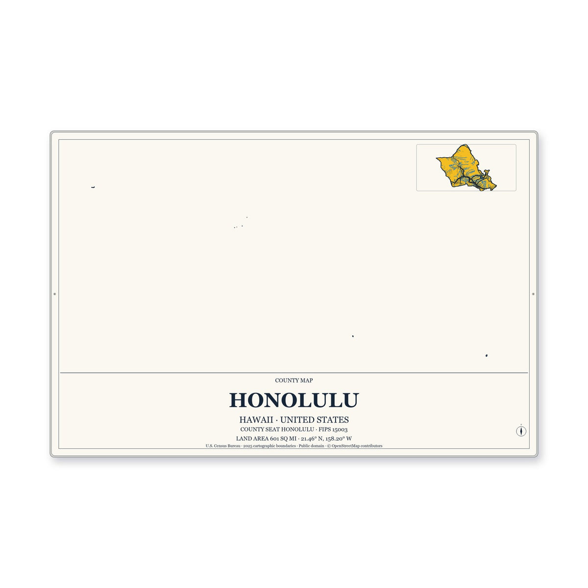 Honolulu County, Hawaii Map Aluminum Sign in Citrine Modern style