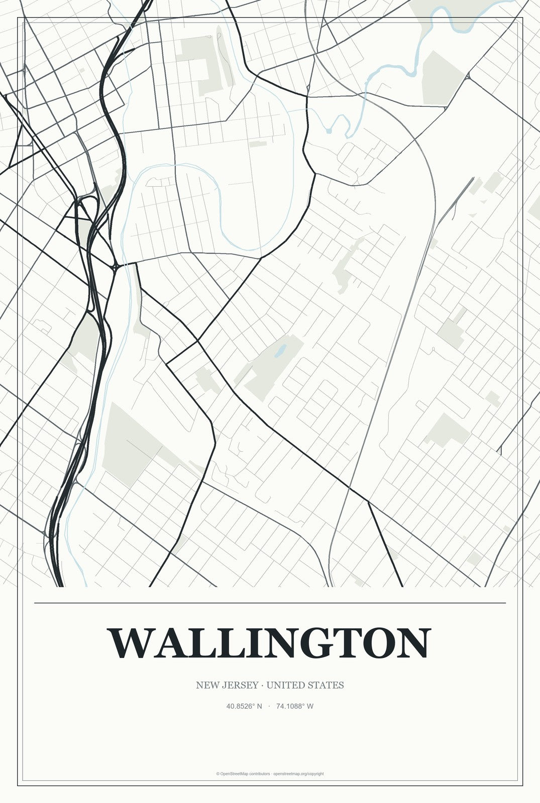 Wallington, New Jersey City Map Aluminum Sign in Gallery Air style
