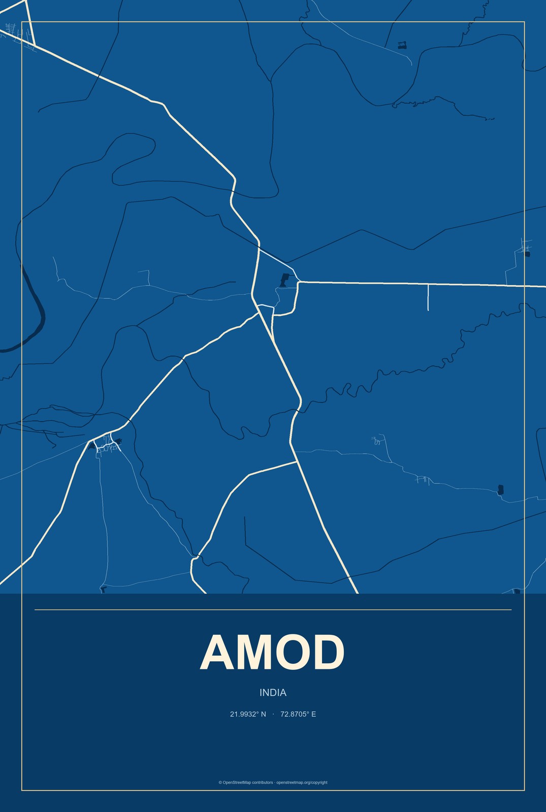 Amod, India City Map Aluminum Sign in Harbor Cobalt style