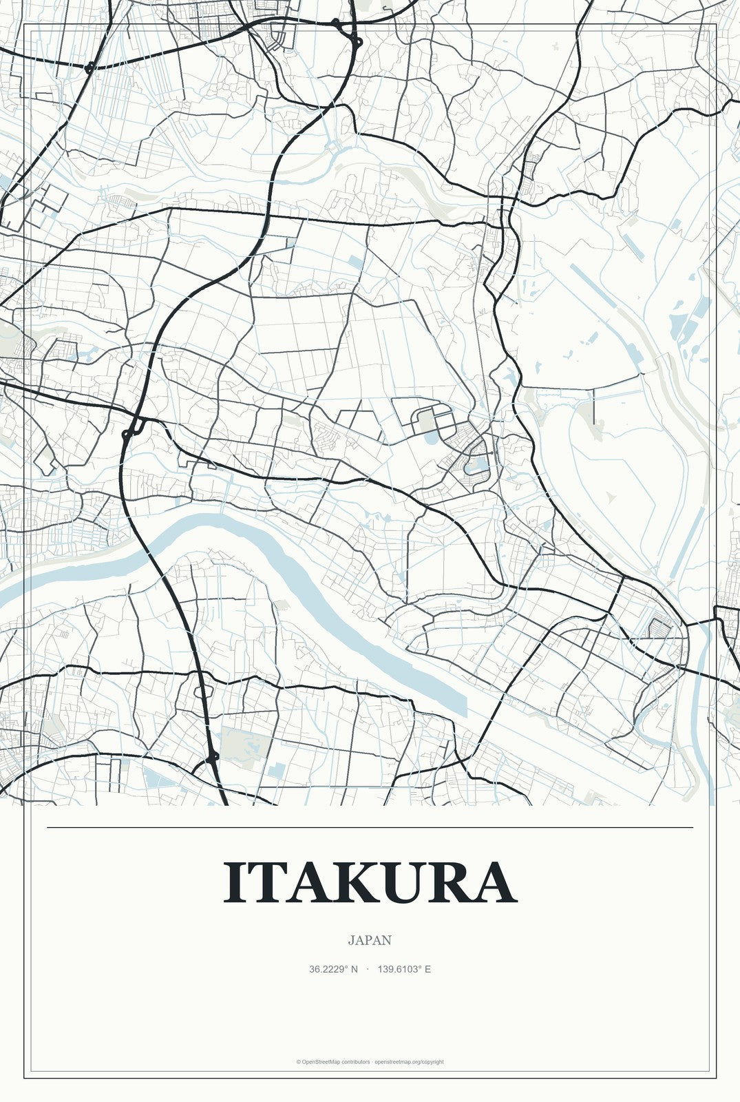 Itakura, Japan City Map Aluminum Sign in Gallery Air style