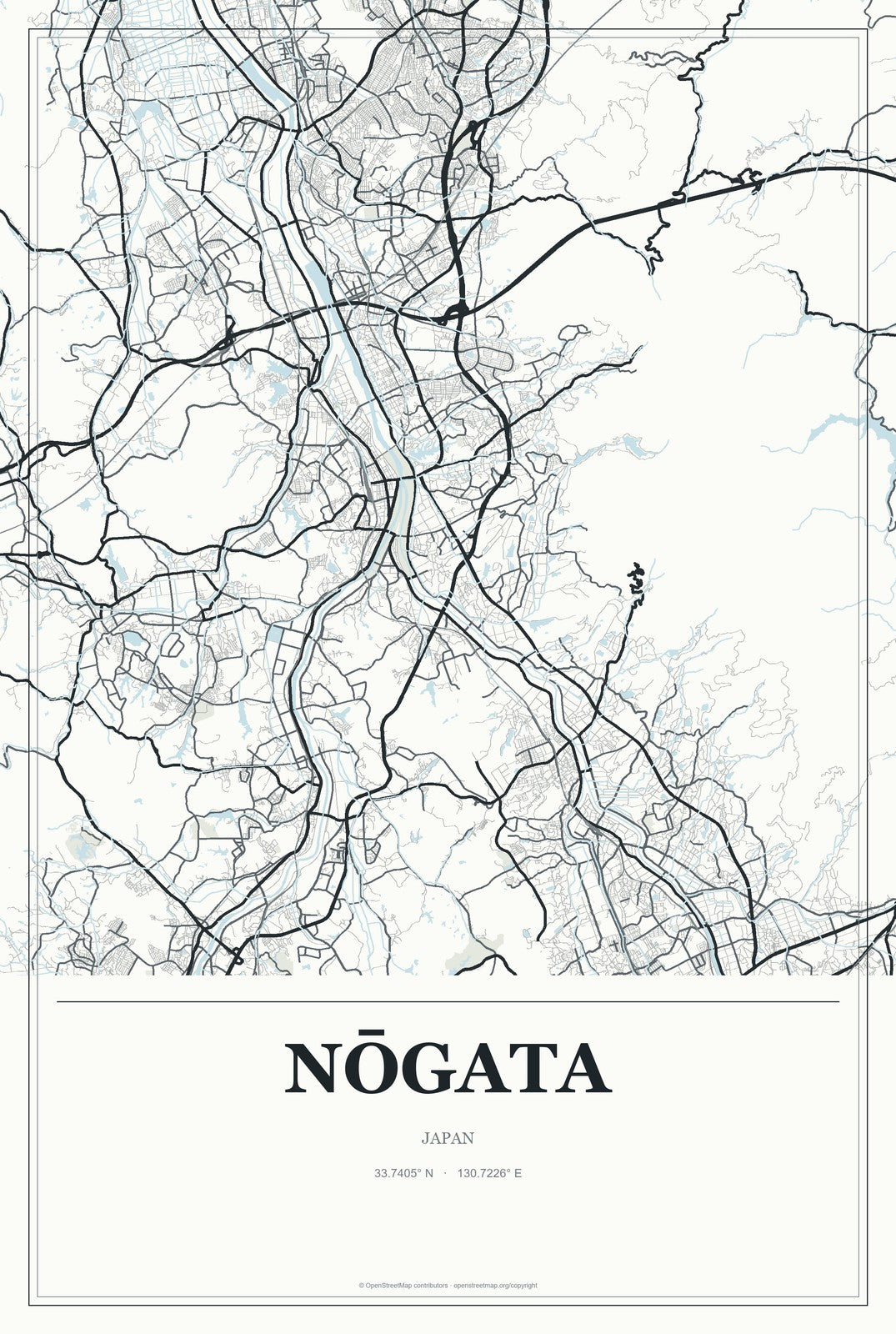 Nōgata, Japan City Map Aluminum Sign in Gallery Air style