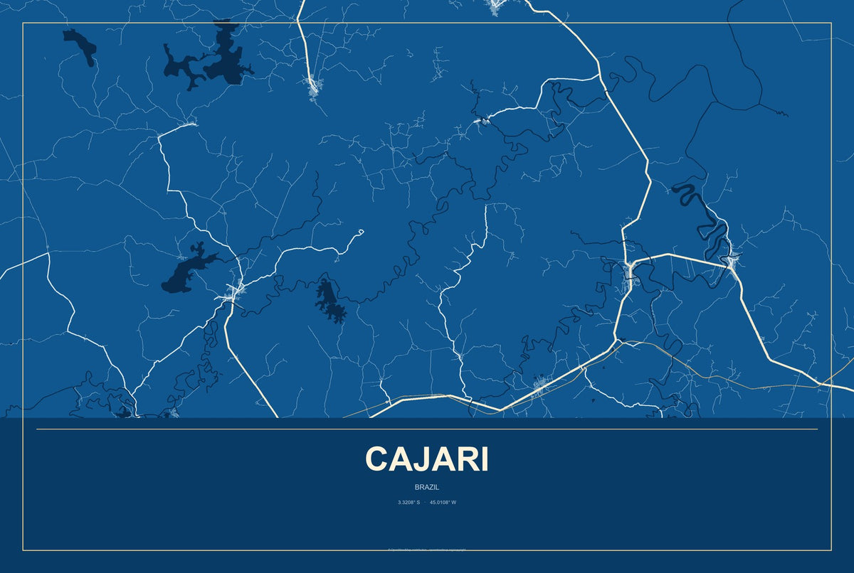Cajari, Brazil City Map Aluminum Sign in Harbor Cobalt style
