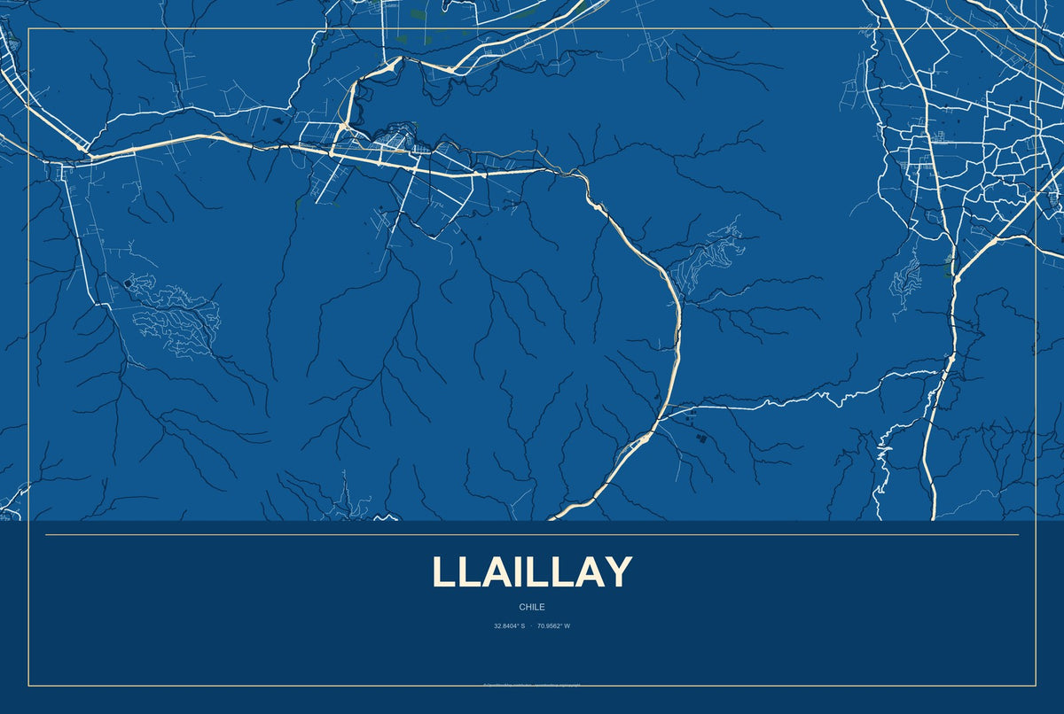 Llaillay, Chile City Map Aluminum Sign in Harbor Cobalt style