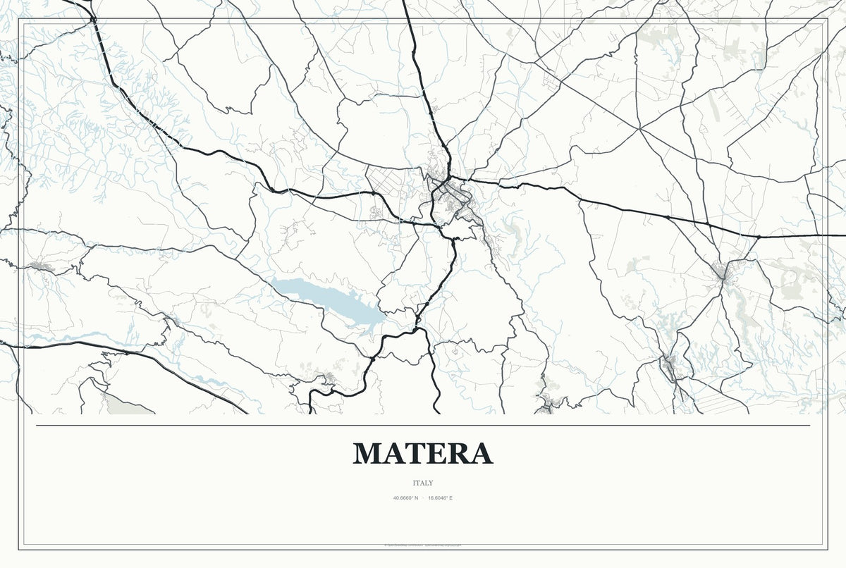 Matera, Italy City Map Aluminum Sign in Gallery Air style
