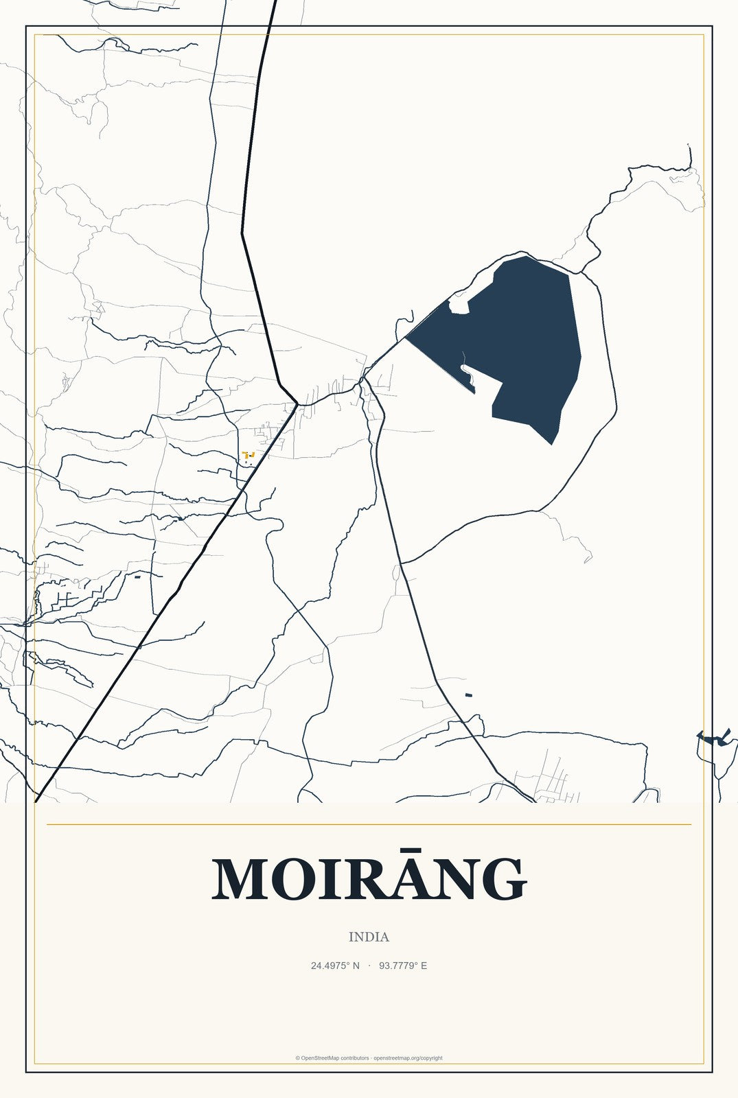 Moirāng, India City Map Aluminum Sign in Citrine Modern style