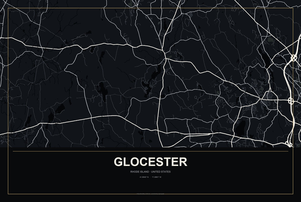 Glocester, Rhode Island City Map Aluminum Sign in Metropolitan Noir style