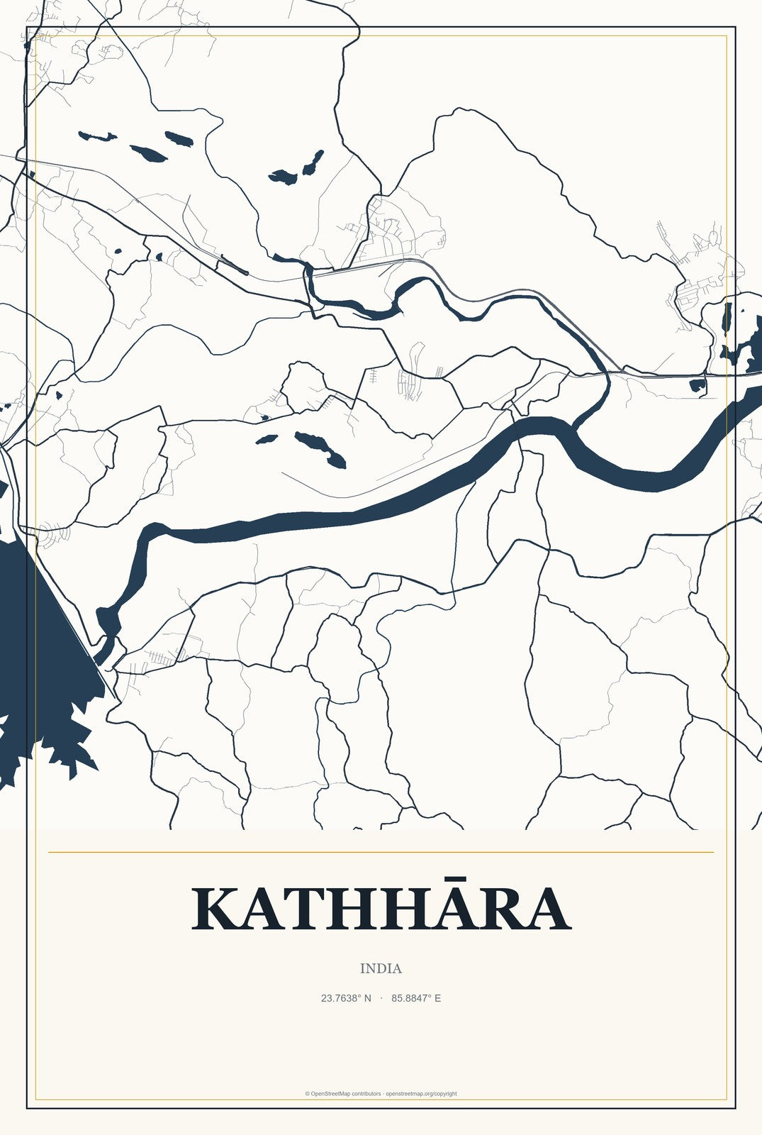 Kathhāra, India City Map Aluminum Sign in Citrine Modern style