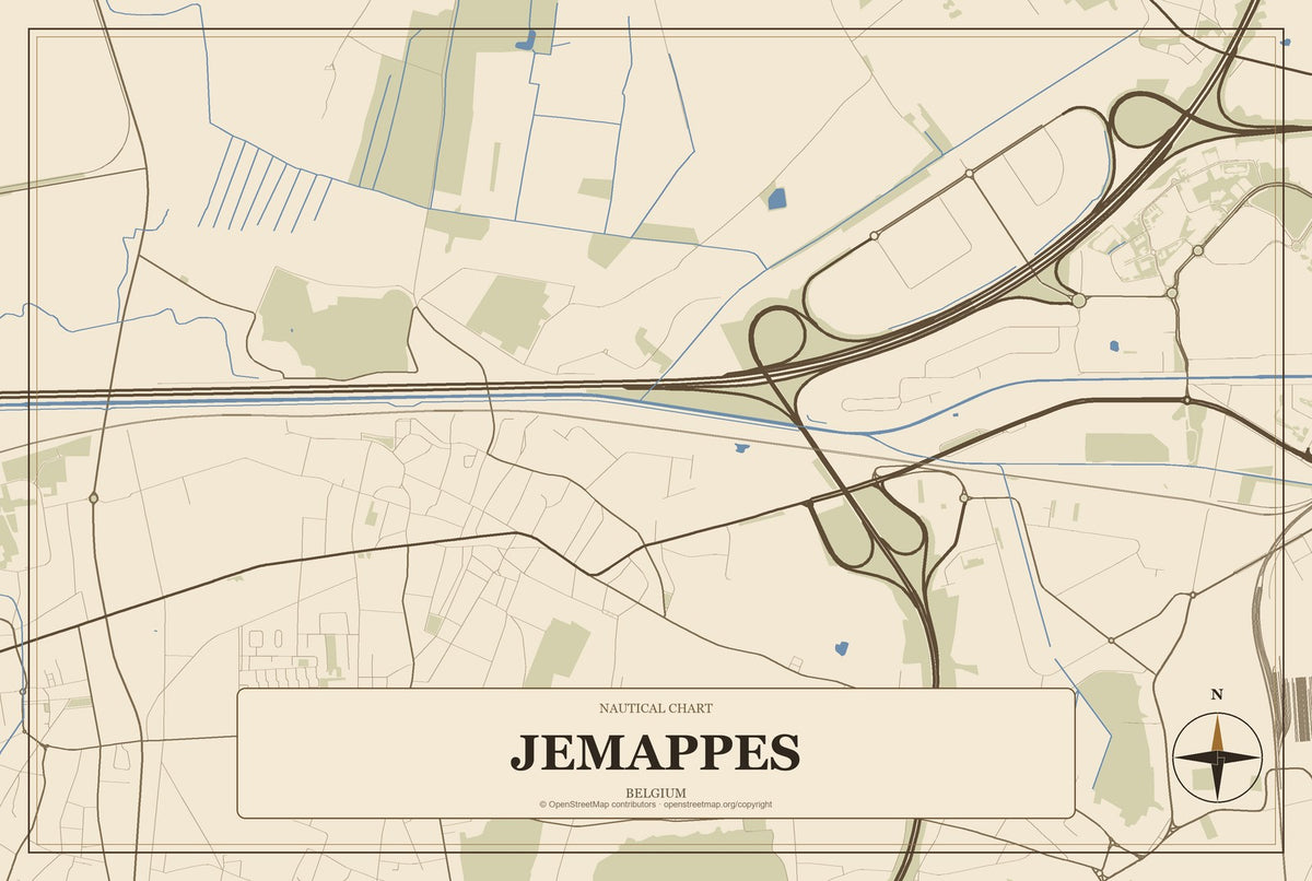 Jemappes, Belgium City Map Aluminum Sign in Heritage Nautical style