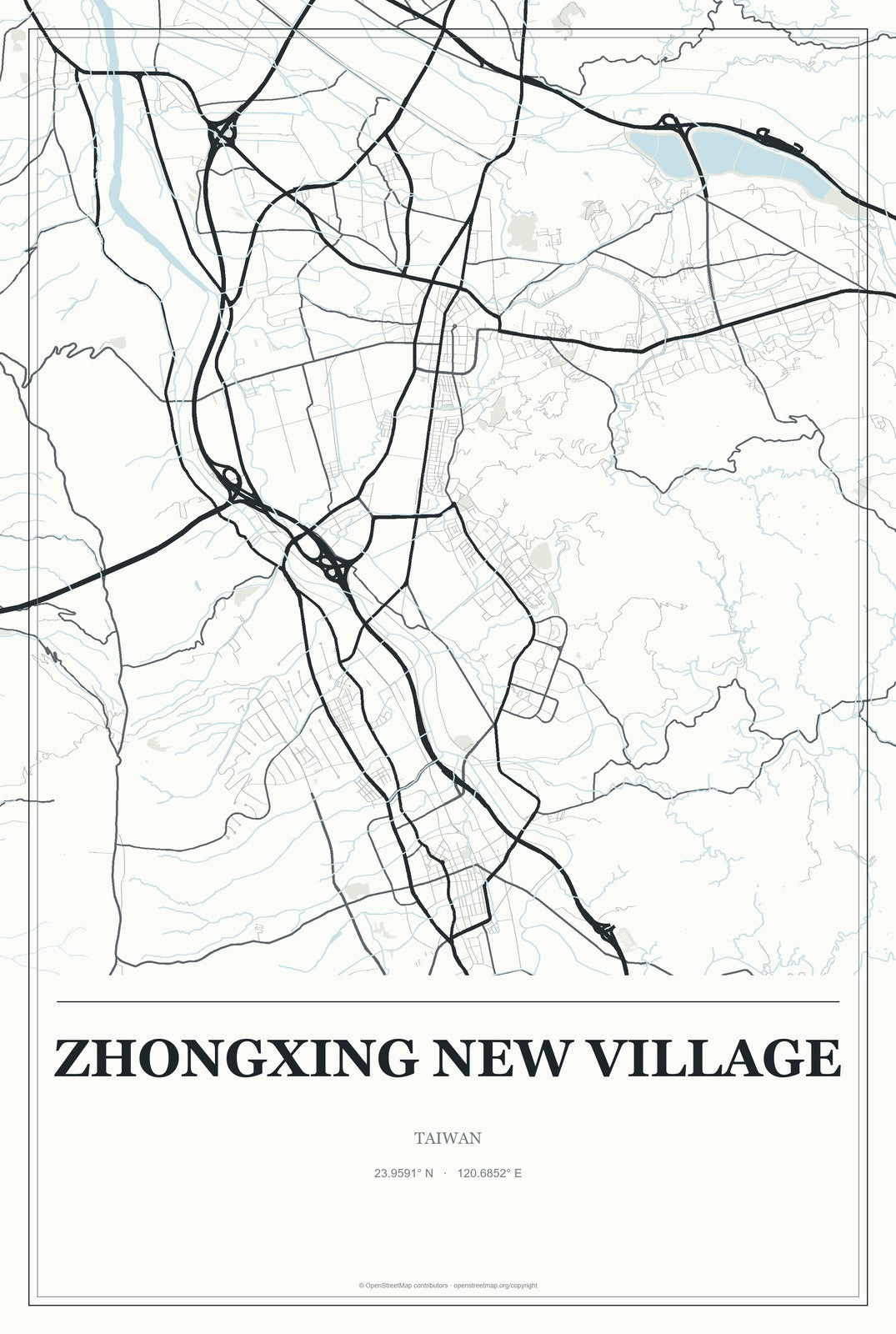 Zhongxing New Village, Taiwan City Map Aluminum Sign in Gallery Air style