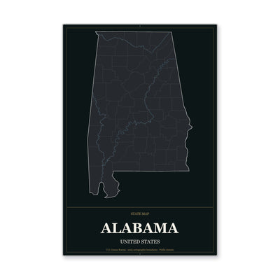 Alabama map in Metropolitan Noir style