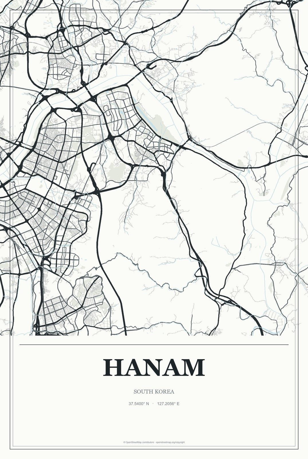Hanam, South Korea City Map Aluminum Sign in Gallery Air style