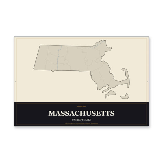 Massachusetts state map aluminum sign in Museum Plaque style