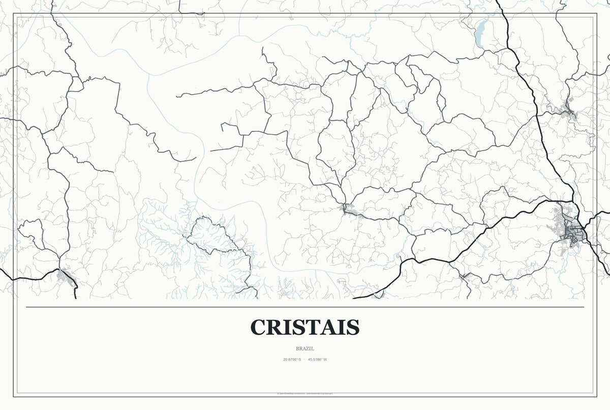 Cristais, Brazil City Map Aluminum Sign in Gallery Air style