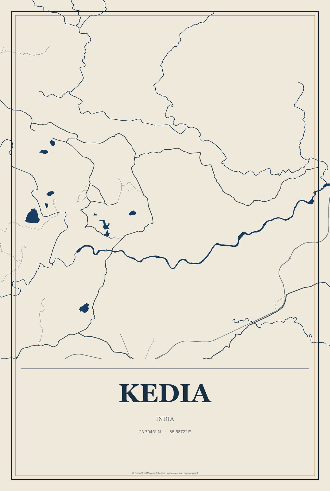 Kedia, India City Map Aluminum Sign in Coastal Cutout style