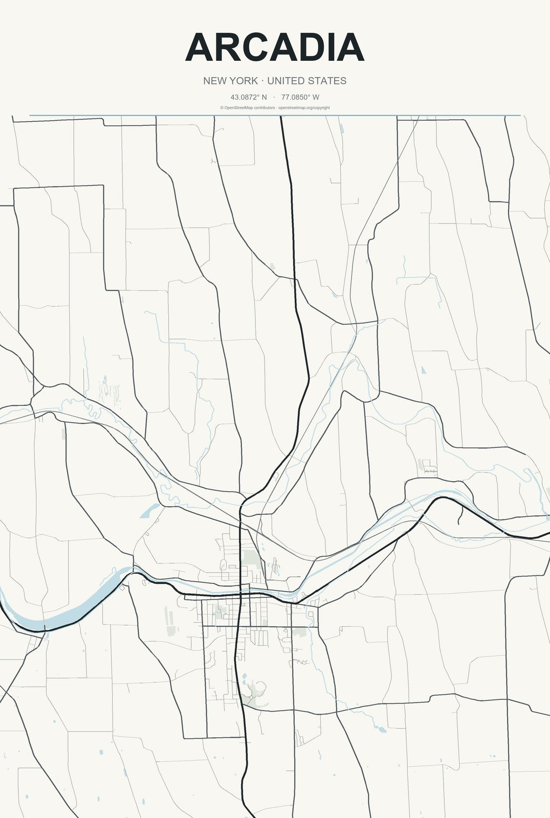 Arcadia, New York City Map Aluminum Sign in Headline Atlas style