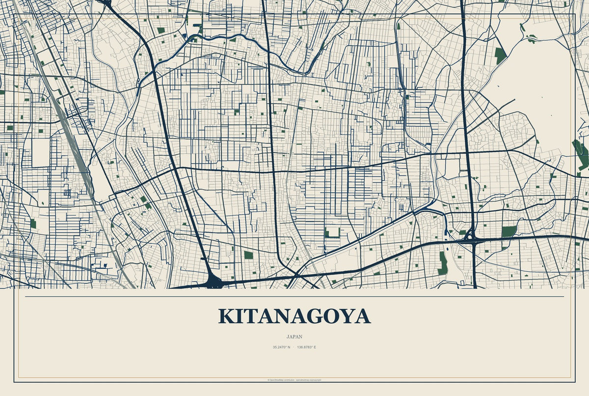 Kitanagoya, Japan City Map Aluminum Sign in Coastal Cutout style