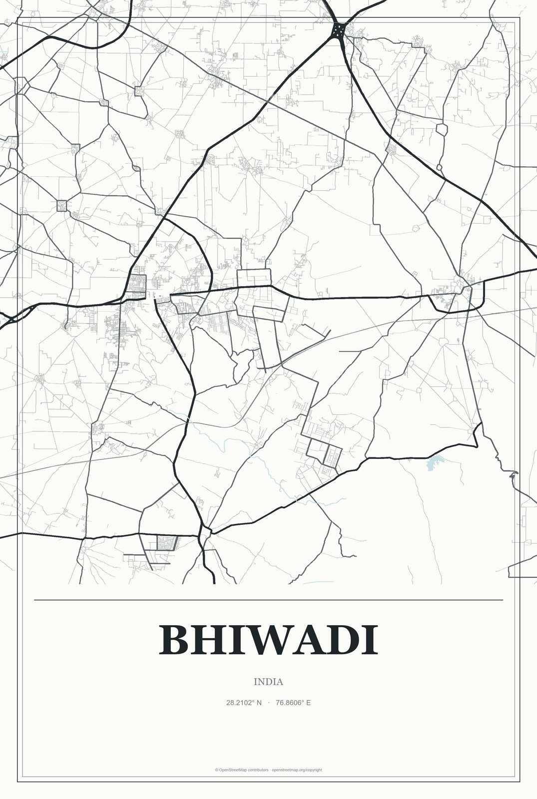 Bhiwadi, India City Map Aluminum Sign in Gallery Air style