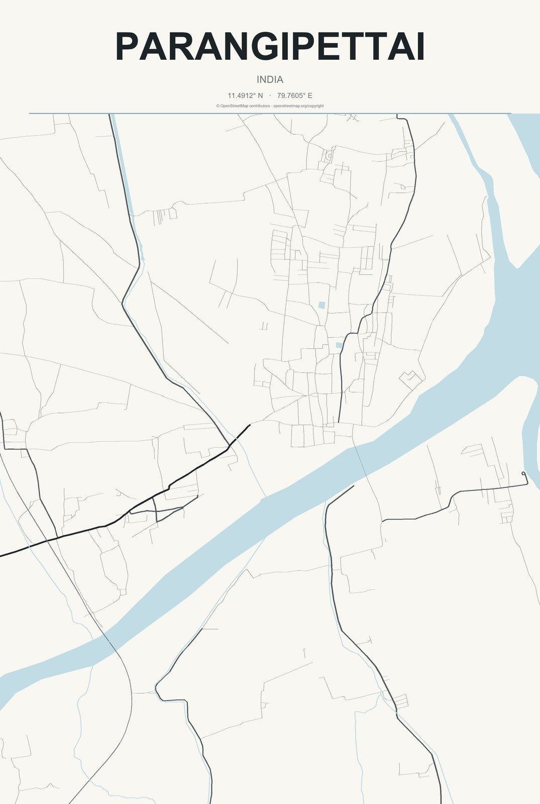 Parangipettai, India City Map Aluminum Sign in Headline Atlas style