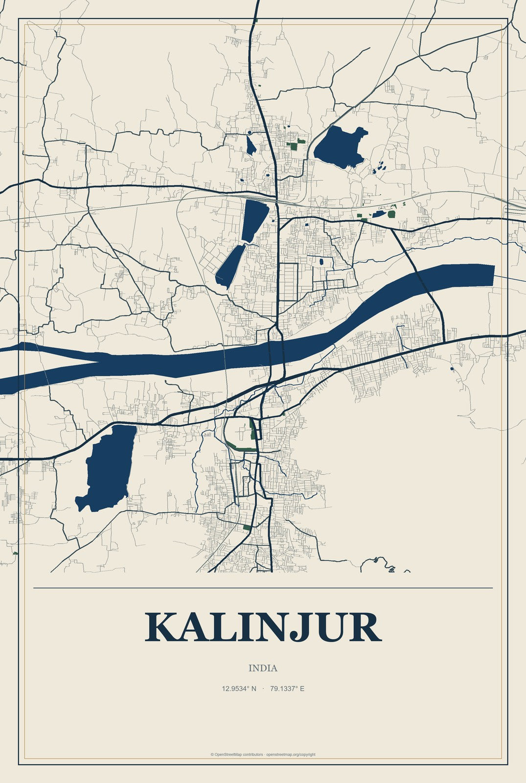 Kalinjur, India City Map Aluminum Sign in Coastal Cutout style