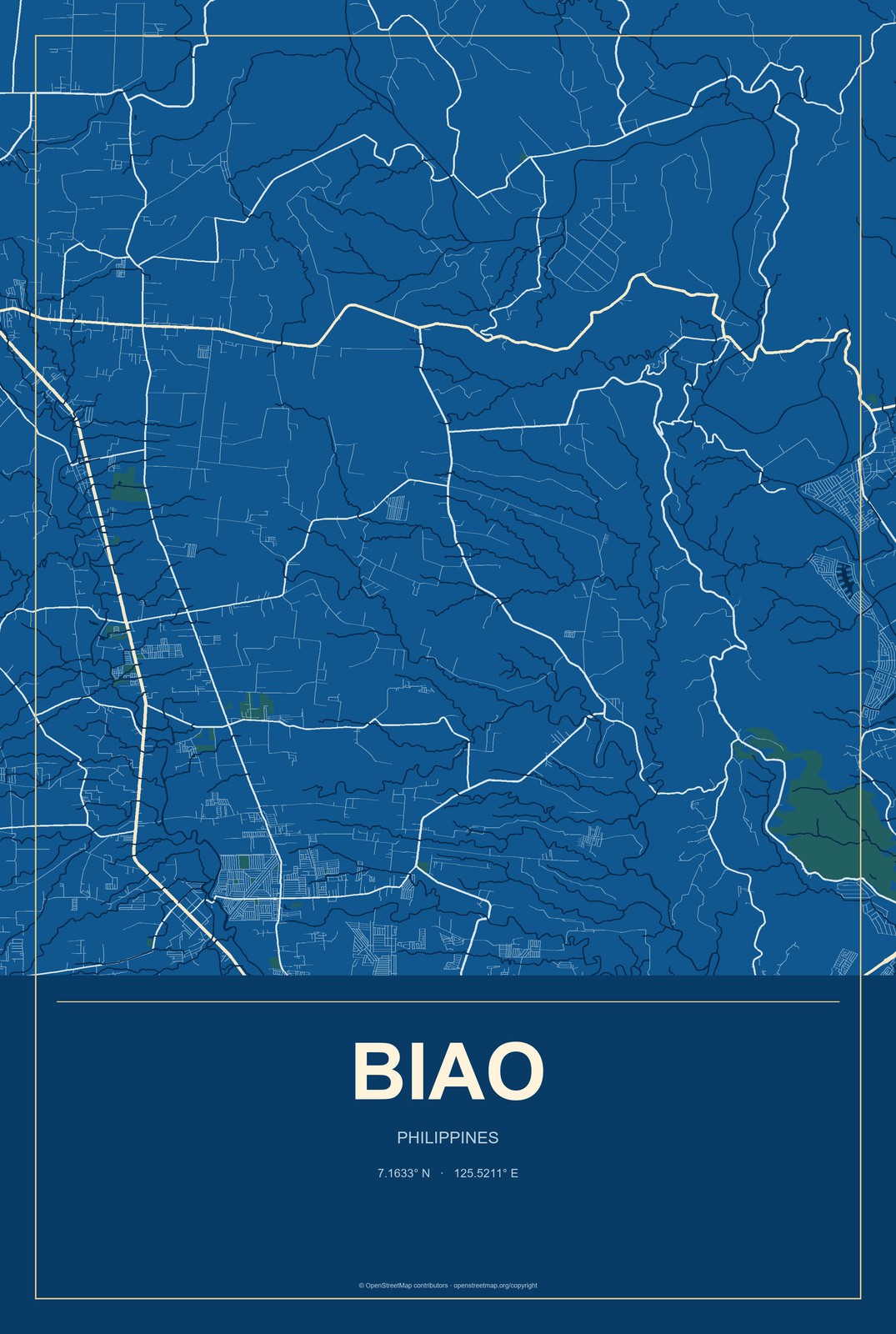 Biao, Philippines City Map Aluminum Sign in Harbor Cobalt style