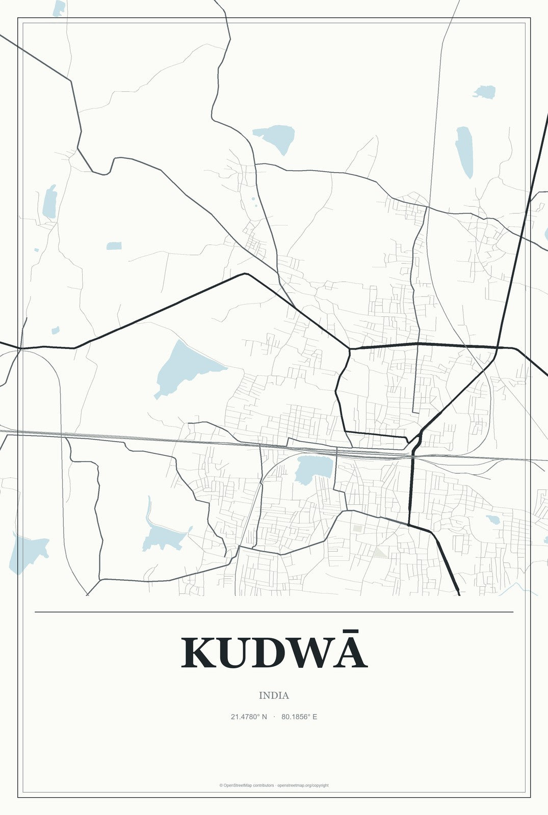 Kudwā, India City Map Aluminum Sign in Gallery Air style