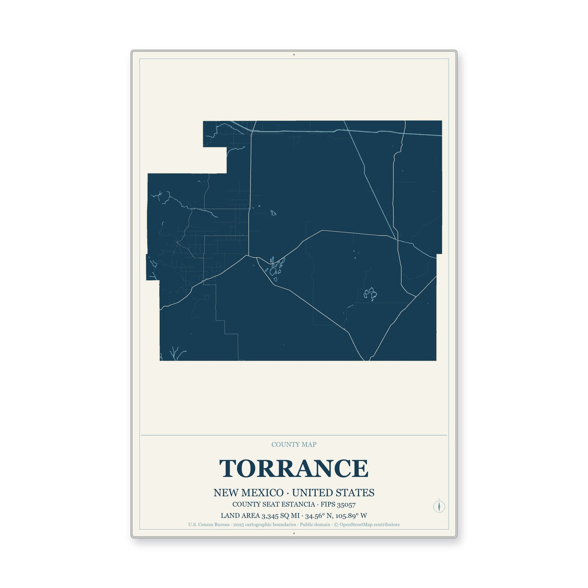 Torrance County, New Mexico Map Aluminum Sign in Coastal Cutout style