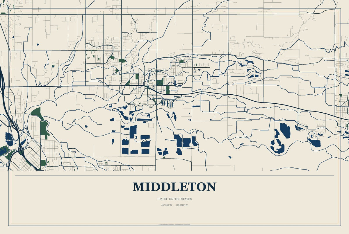 Middleton, Idaho City Map Aluminum Sign in Coastal Cutout style