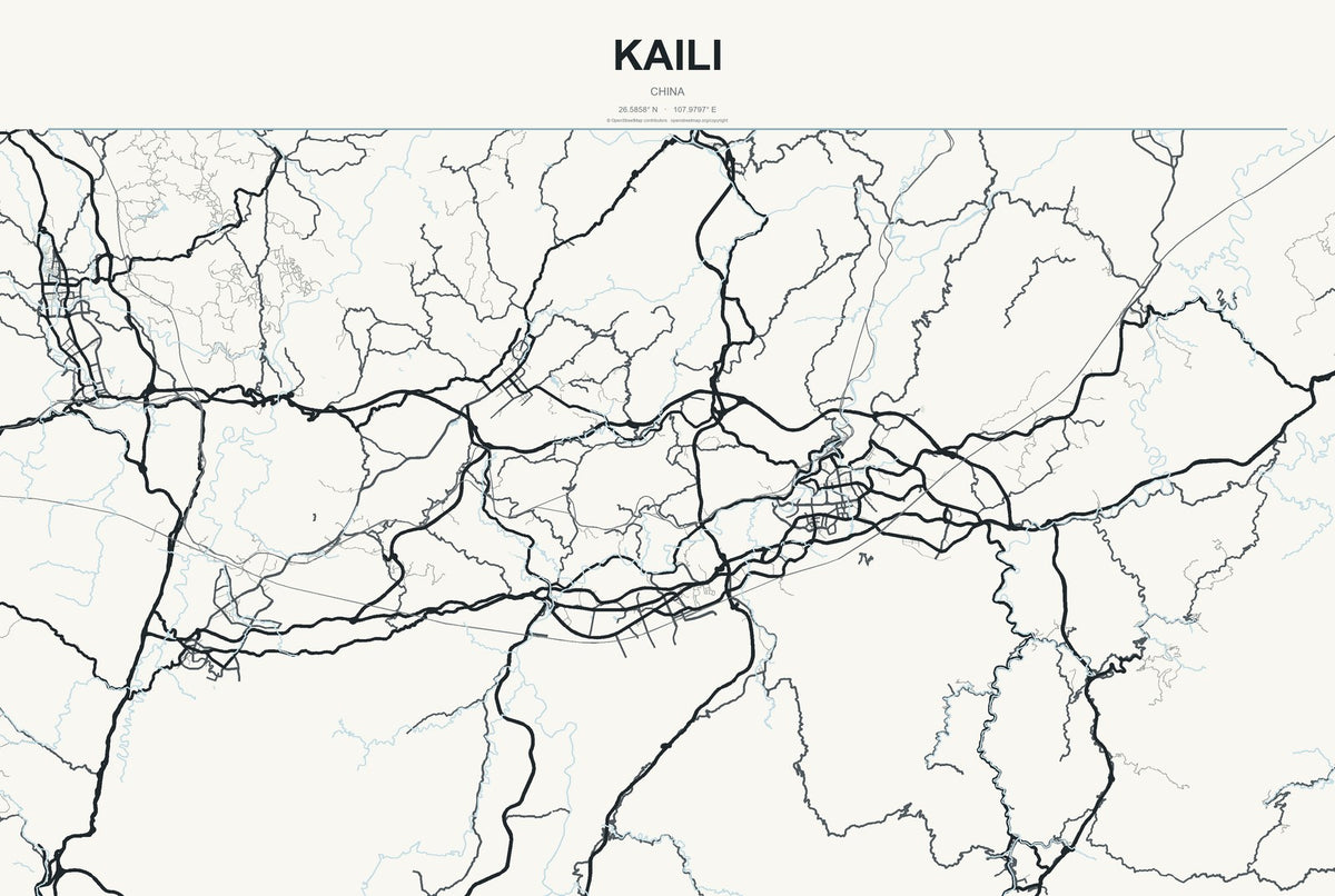 Kaili, China City Map Aluminum Sign in Headline Atlas style