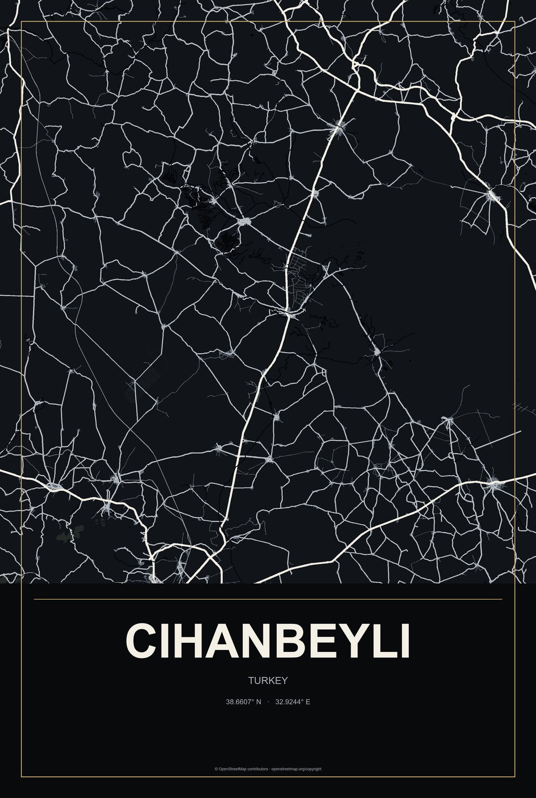 Cihanbeyli, Turkey City Map Aluminum Sign in Metropolitan Noir style