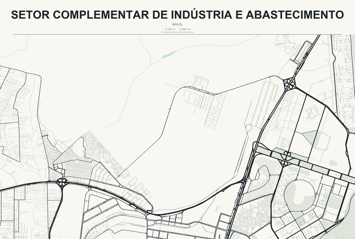 Setor Complementar de Indústria e Abastecimento, Brazil City Map Aluminum Sign in Headline Atlas style