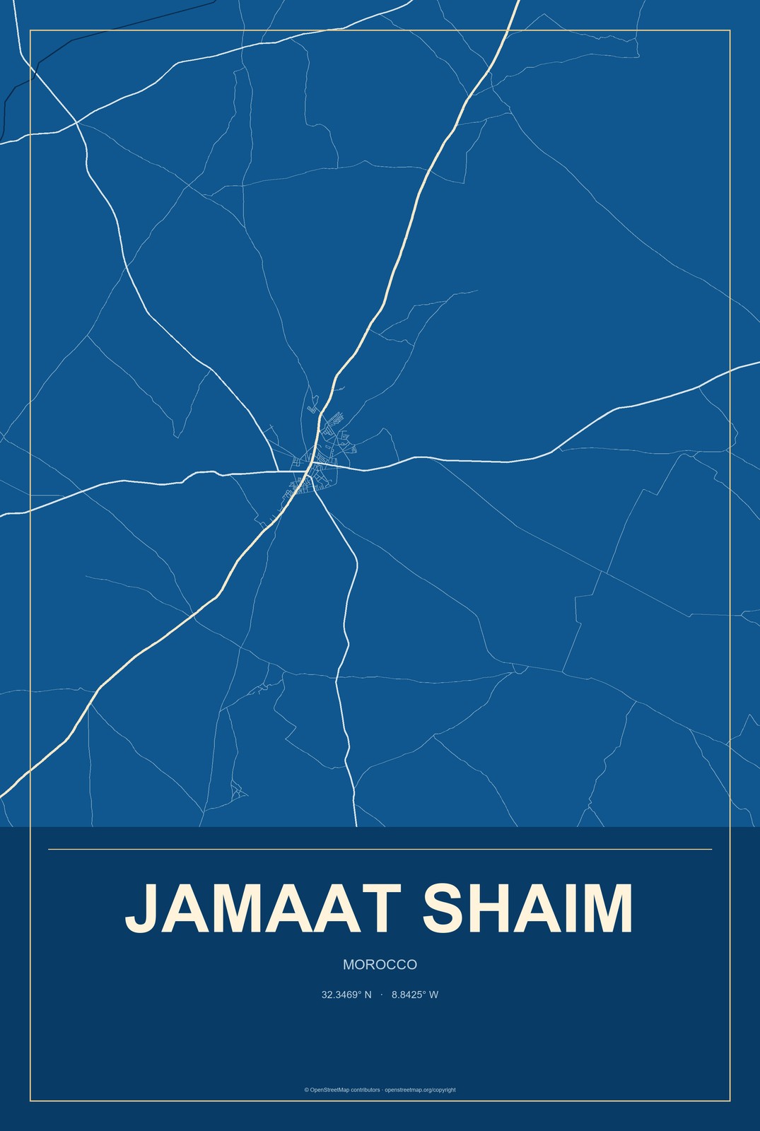 Jamaat Shaim, Morocco City Map Aluminum Sign in Harbor Cobalt style