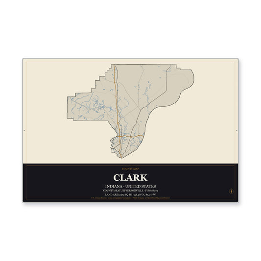Clark County, Indiana Map Aluminum Sign in Museum Plaque style