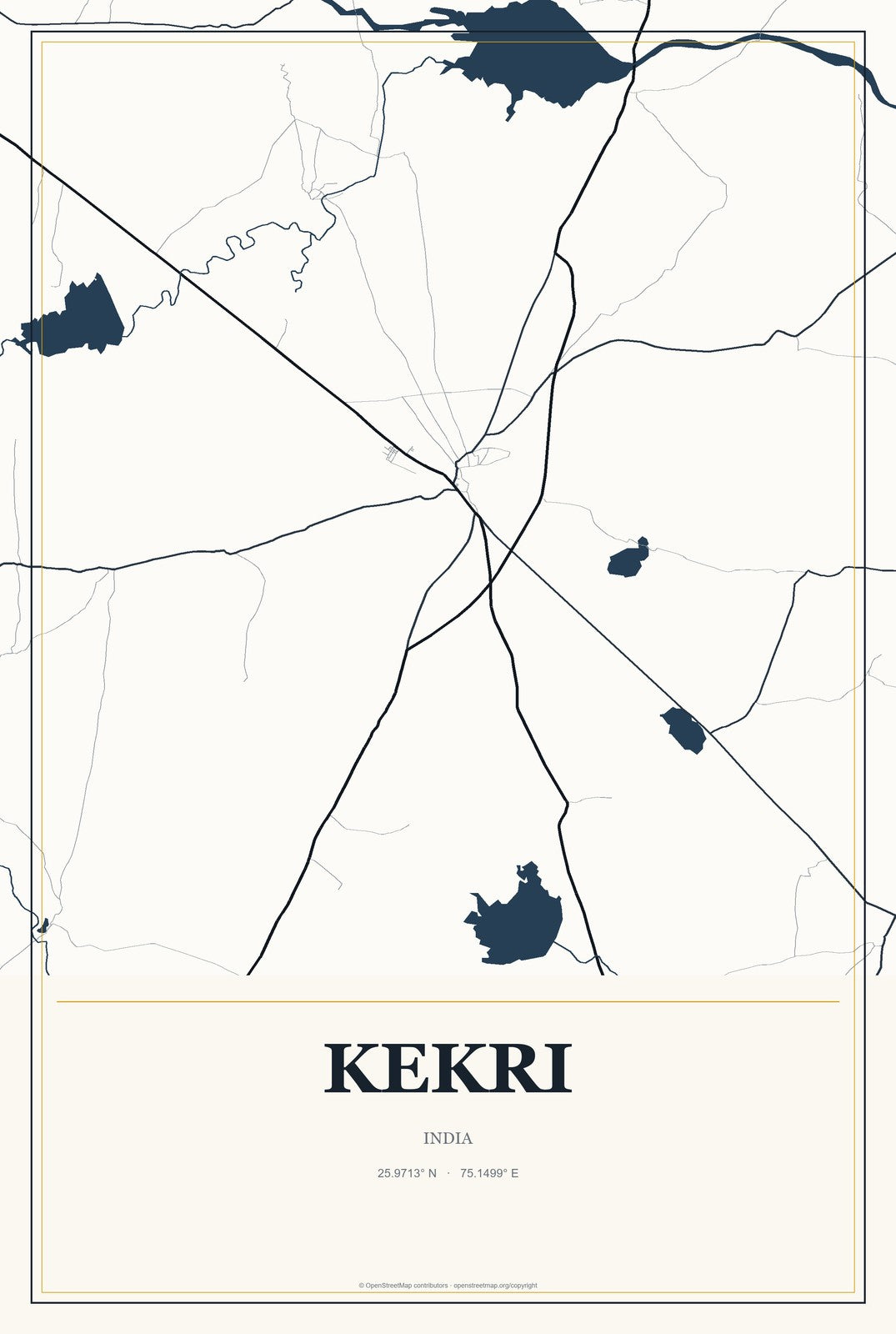 Kekri, India City Map Aluminum Sign in Citrine Modern style