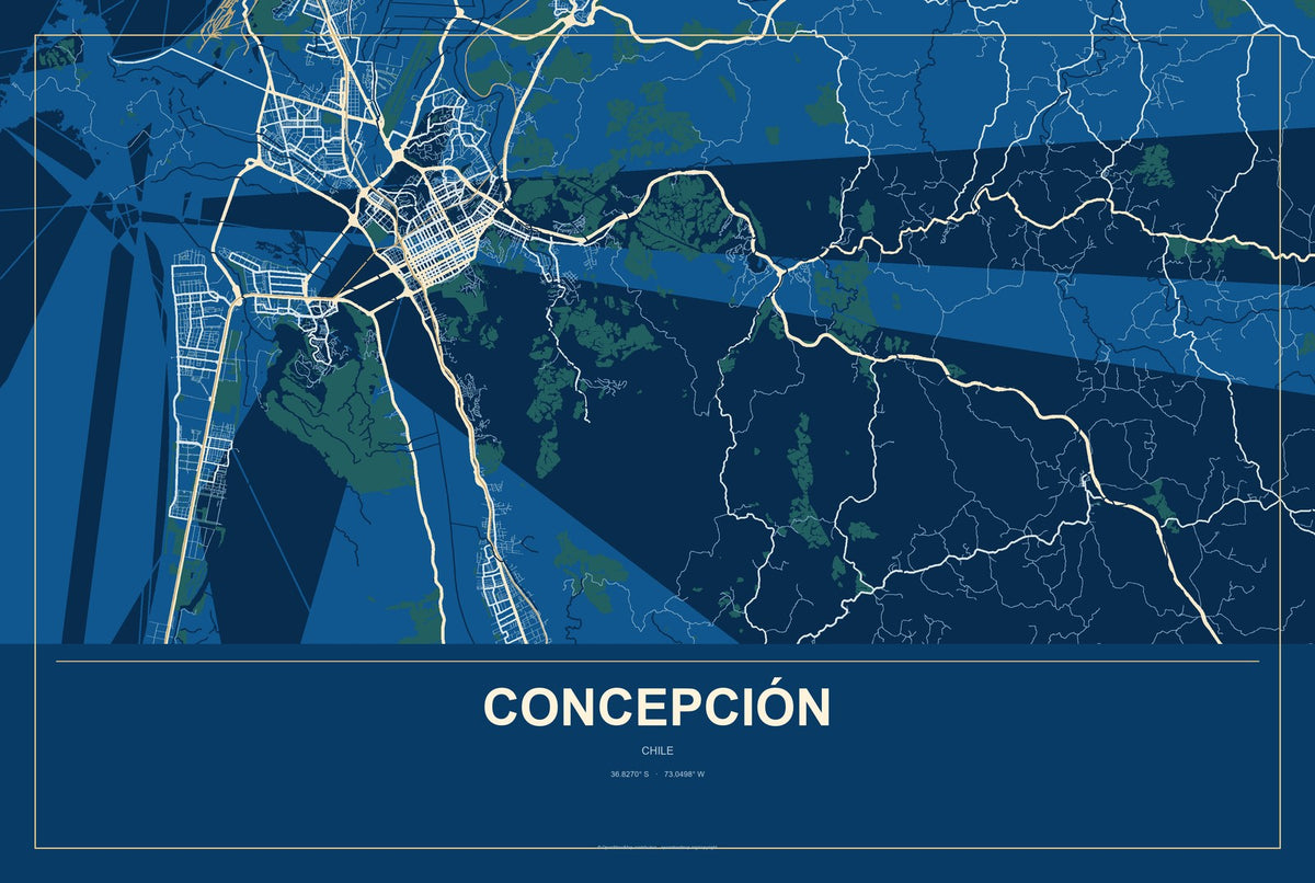 Concepción, Chile City Map Aluminum Sign in Harbor Cobalt style