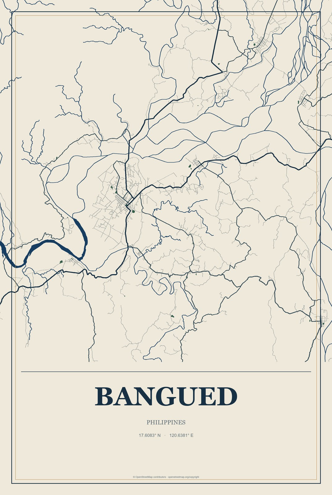 Bangued, Philippines City Map Aluminum Sign in Coastal Cutout style
