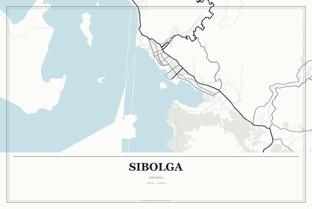 Sibolga, Indonesia City Map Aluminum Sign in Gallery Air style