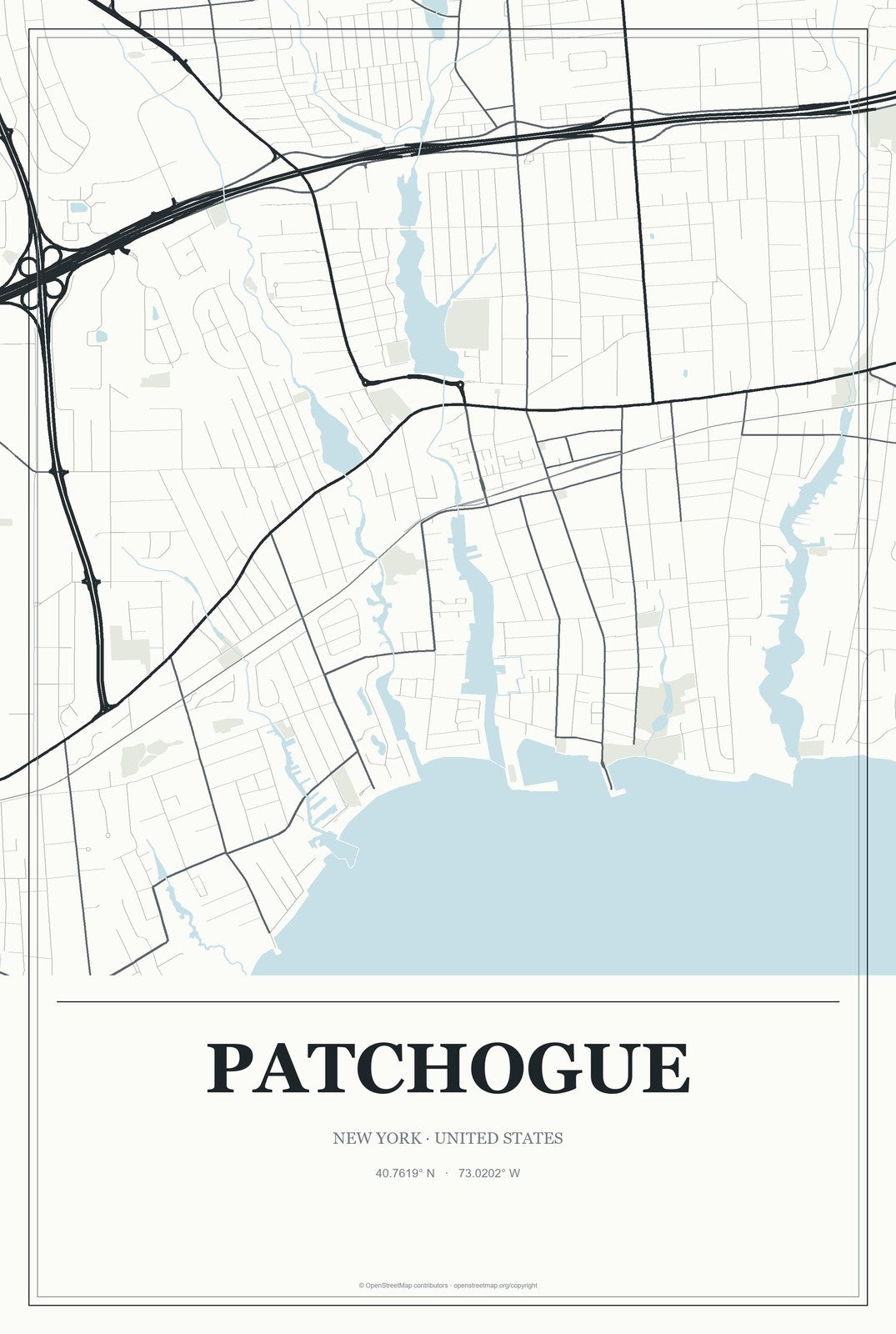 Patchogue, New York City Map Aluminum Sign in Gallery Air style