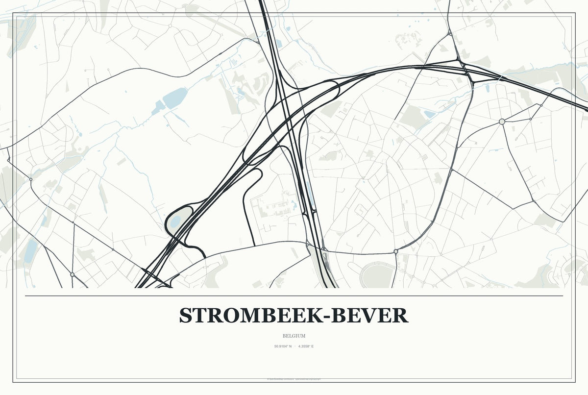Strombeek-Bever, Belgium City Map Aluminum Sign in Gallery Air style