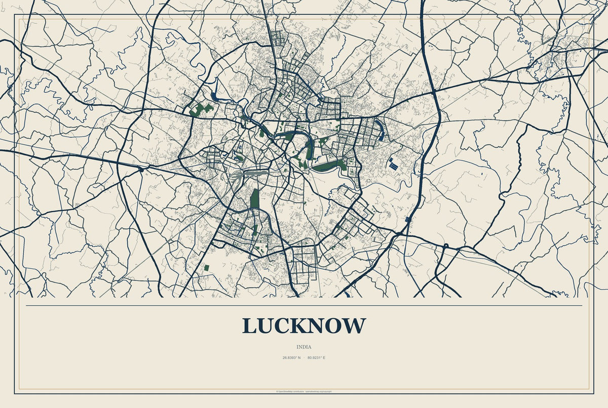 Lucknow, India City Map Aluminum Sign in Coastal Cutout style