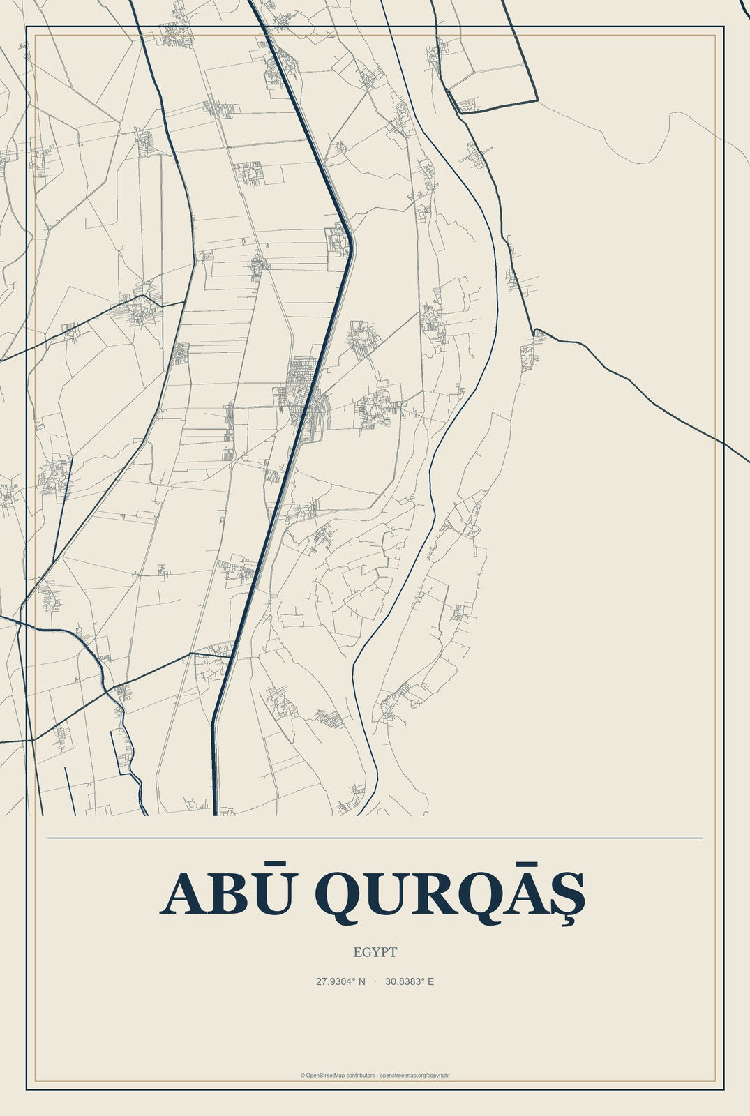 Abū Qurqāş, Egypt City Map Aluminum Sign in Coastal Cutout style