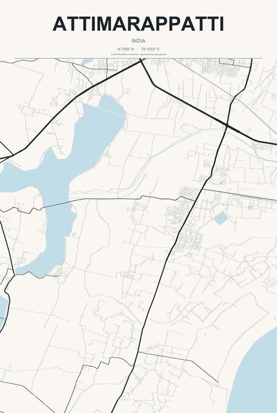 Attimarappatti, India City Map Aluminum Sign in Headline Atlas style