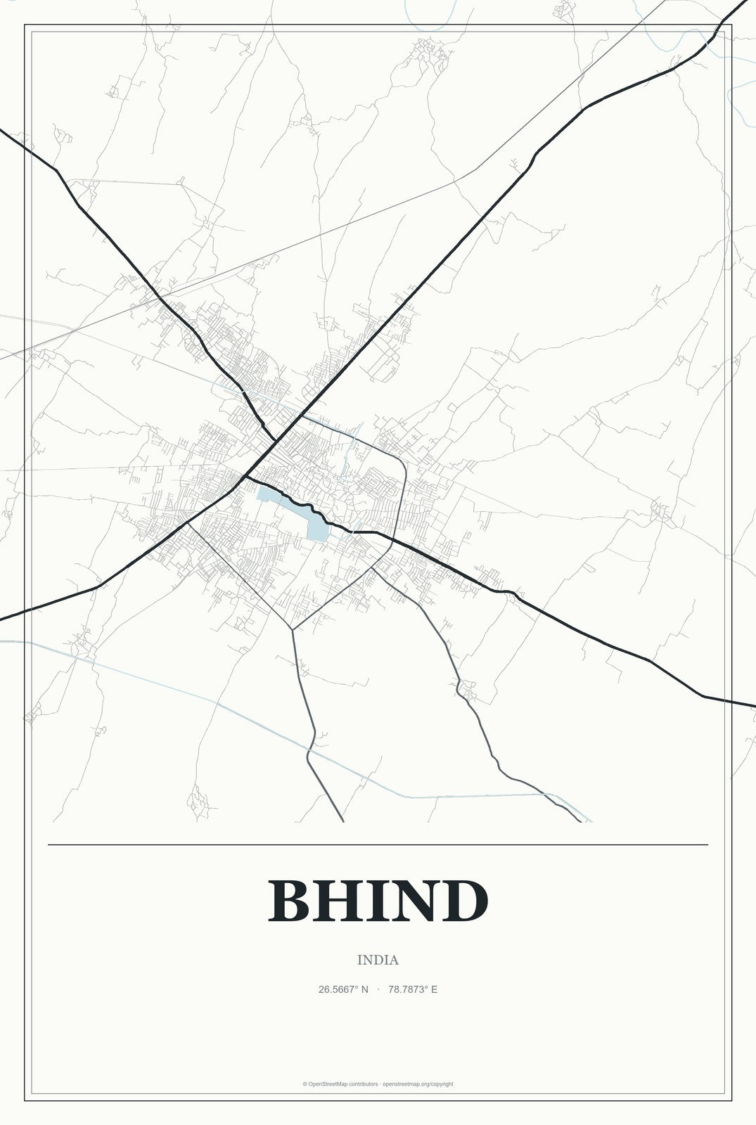 Bhind, India City Map Aluminum Sign in Gallery Air style