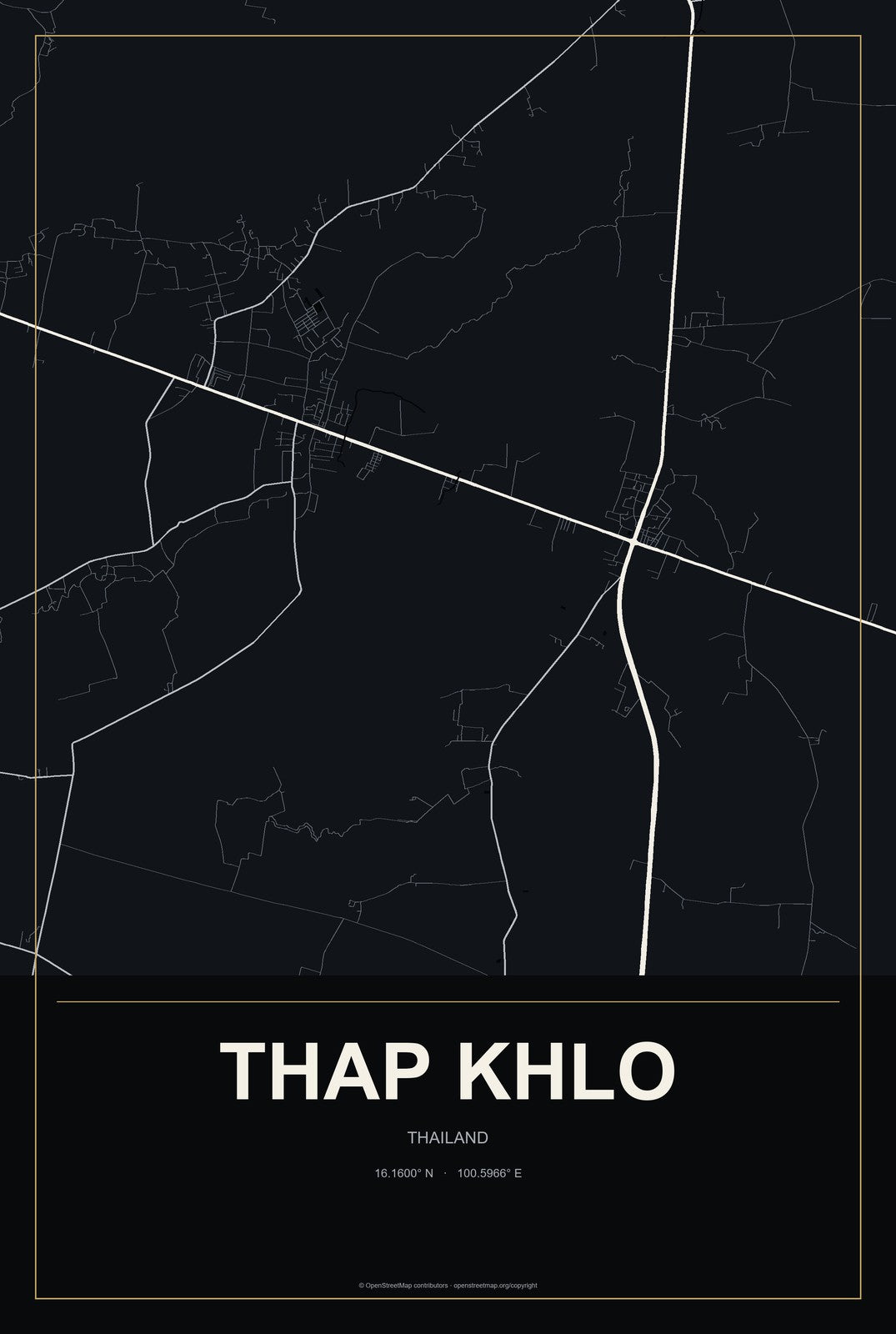 Thap Khlo, Thailand City Map Aluminum Sign in Metropolitan Noir style