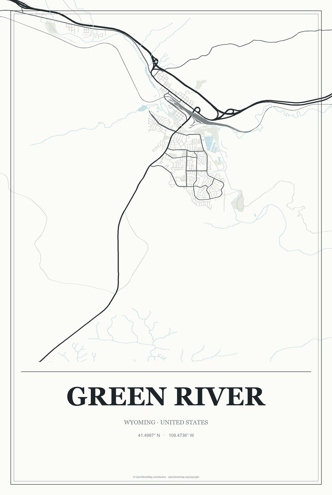 Green River, Wyoming City Map Aluminum Sign in Gallery Air style