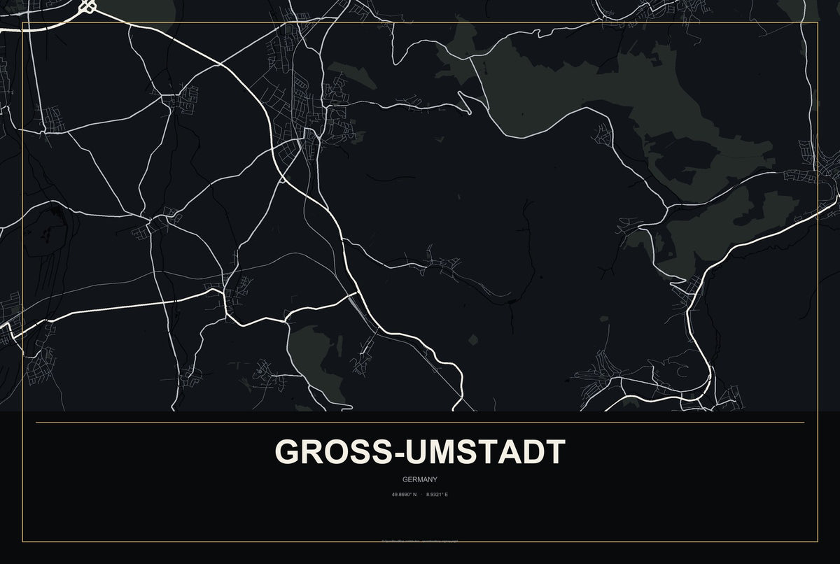 Groß-Umstadt, Germany City Map Aluminum Sign in Metropolitan Noir style