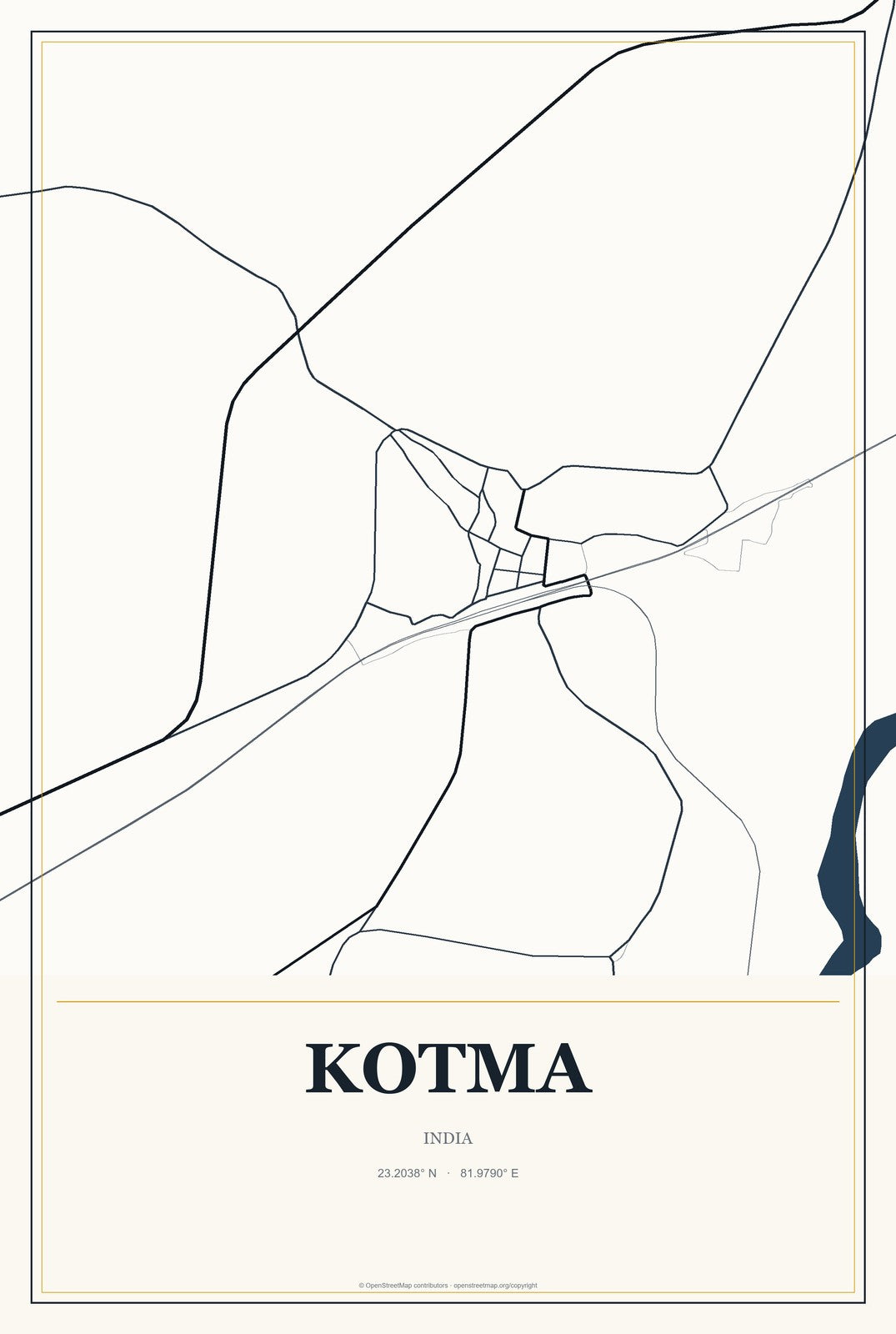 Kotma, India City Map Aluminum Sign in Citrine Modern style