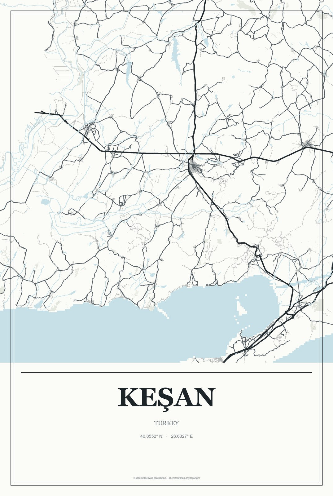 Keşan, Turkey City Map Aluminum Sign in Gallery Air style